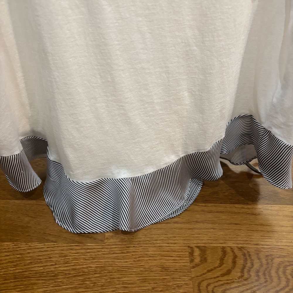J. Crew Cream Sleeveless Top with Striped Ruffle at Hem Size M 100% cotton - Picture 3 of 8